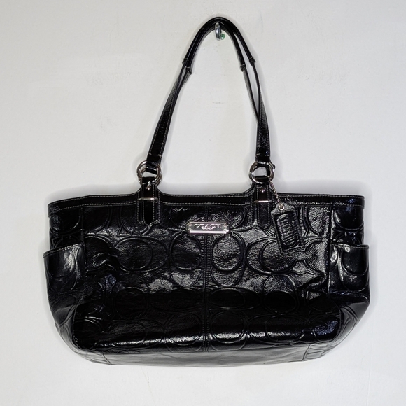 Coach Black Signature Patent Leather Shoulder Bag - Picture 1 of 12